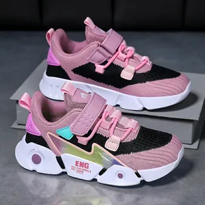 Baskets en mesh rose et noir respirantes pour enfants avec scratch