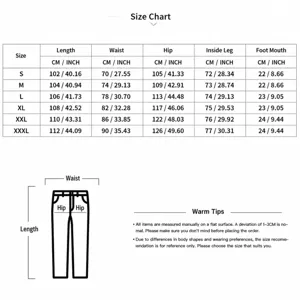 Tabella taglie per pantaloni uomo in lino con coulisse, misure in CM e INCH da S a XXXL