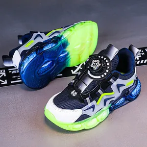 Zapatillas deportivas transpirables para niños en azul marino y verde lime con burbuja