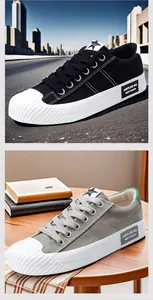 Close-up of stylish men's breathable canvas sneakers in black and grey