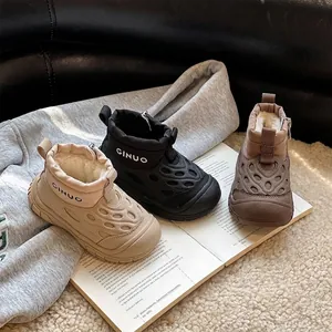 Kids Winter Snow Boots Waterproof Cloth Faux Fur Lined Warm Outdoor Sports Sneakers For Boys Girls With Side Zipper Shoes