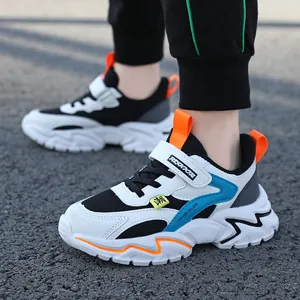 Breathable mesh sports sneakers for children featuring stylish orange and blue accents