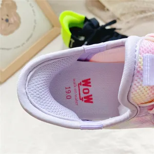 Detailed macro shot of WOW kids breathable slip-on sneaker interior with size 19.0 label