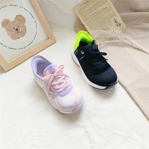 Breathable kids slip-on sneakers in purple tie-dye and black neon green colors