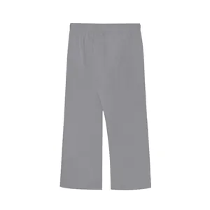 Detail of grey linen casual straight-leg trousers for men with elastic waistband
