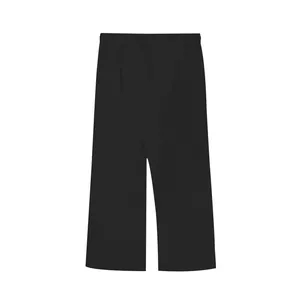 Back view of classic black men's casual straight-leg trousers in linen