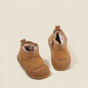 Toddler Baby Snow Boots Winter Warm Plush Lined Infant Walker Shoes For Boys Girls Anti-slip Rubber Sole Side Zipper Suede Boots