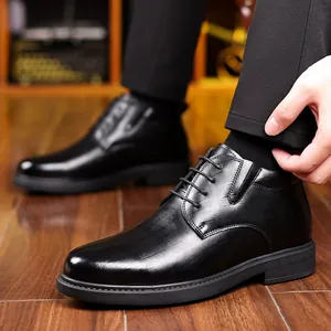 Classic men's black high-top leather boots for business and winter warmth