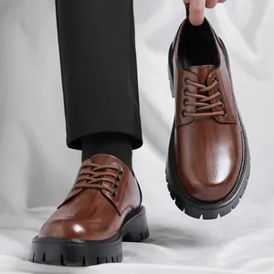 Chaussures Derby marron pour hommes, style britannique, semelle plateforme épaisse