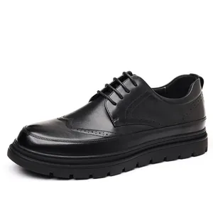 Classic men's black leather brogue shoes with soft sole for business casual wear