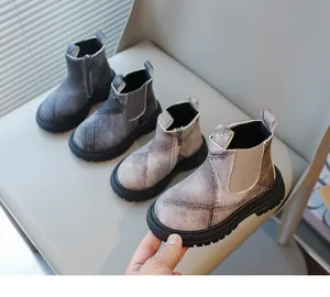 British style children's Martin boots with denim texture and side zipper for autumn wear