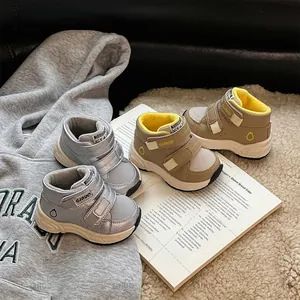 Kleinkind Winter High-Top Sneakers Warme Vliesfutter Mikrofaserleder Skate-Schuhe Klettverschluss Laufschuhe Für Jungen Mädchen Lässig Silber Khaki