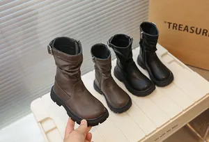 Bottes mi-mollet pour enfants style Maillard rétro à semelles épaisses marron et noir