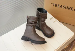 Bottes mi-mollet rétro marron pour filles avec semelles plateforme au style Maillard.