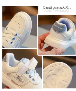 Detalles de zapatillas blancas para niños con forro polar, cierre y suela rugosa