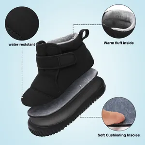Detailed view of waterproof black kids snow boots with warm fleece lining and soft insoles.