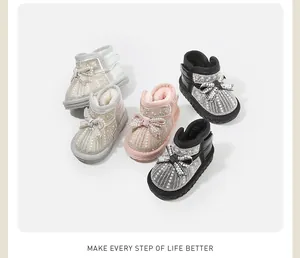 Sparkling rhinestone baby snow boots with plush lining in multiple colors
