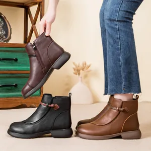 Warm fleece-lined winter ankle boots for women in black and brown leather finishes