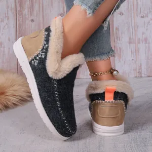 Détail de bottes de neige d'hiver pour femmes avec doublure en fausse fourrure et broderie