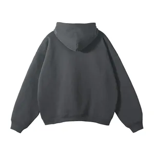 Back view of a plain charcoal grey oversized hoodie with no drawstrings