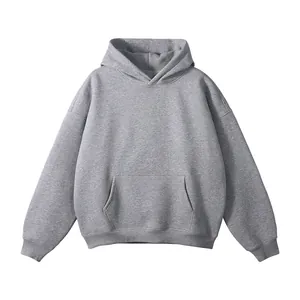 Premium grey men's plain hoodie with kangaroo pocket and sleek no drawstring design