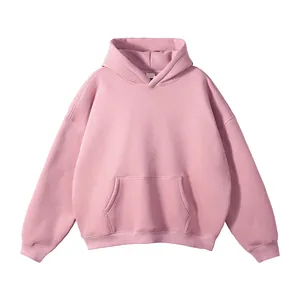 Cozy men's oversized solid pink hoodie without drawstring for casual American style look
