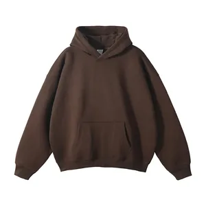 High-quality detailed shot of a dark brown oversized hoodie without drawstrings