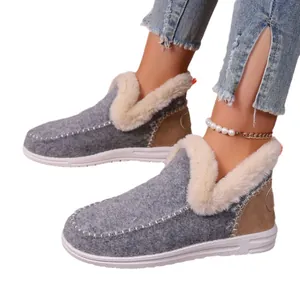 Bottes de neige d'hiver pour femmes en feutre gris avec doublure en fausse fourrure