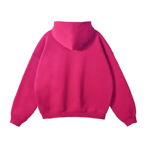 Detailed back view of a hot pink oversized hoodie featuring a clean no-drawstring hood design