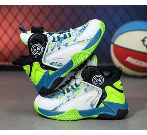Sneaker da basket per bambini ad alte prestazioni con design verde neon e blu vivace