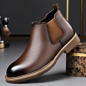 Men's Chelsea Boots British Style Faux Leather Slip On Martin Boots Warm Fleece Lined Ankle Boots For Autumn Winter Casual Business