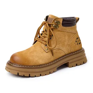 Classic yellow genuine leather Martin work boot with thick sole and fashion stamp