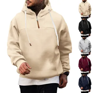 Overview of loose men's half-zip hooded sweatshirts available in five classic colors