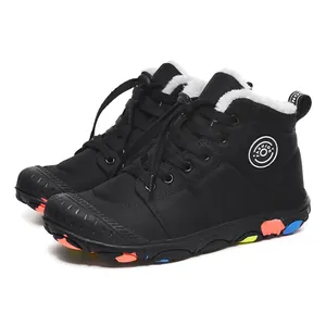 Comfortable high-top outdoor winter shoes for kids with warm white fleece lining in black