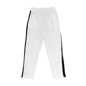 Pantalon décontracté blanc pour homme avec maille torsadée et rayures latérales noires