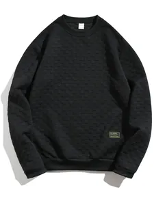 Men's heavy waffle texture crewneck sweatshirt in relaxed black fit for casual wear