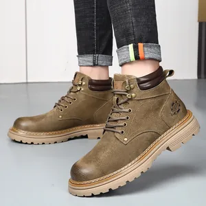 Classic men's leather Martin boots, stylish British winter work boots for outdoor wear