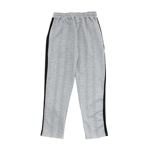 Pantalon décontracté gris pour homme à motif torsadé avec bandes latérales noires