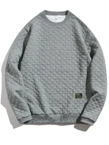 Heavyweight men's grey crewneck sweatshirt featuring a stylish checkered texture design