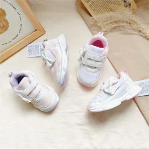 Baskets de Course pour Filles en Maille Respirante Chaussures de Sport avec Nœud Fermeture Auto-agrippante Chaussures Fonctionnelles Casual