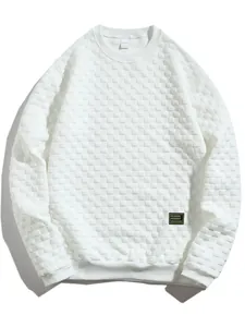 White long-sleeve crewneck sweatshirt with 3D checkered texture and relaxed fit