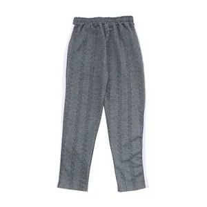 Pantalon décontracté gris pour homme avec rayures blanches et taille élastique