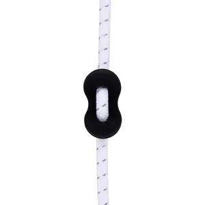 Black silicone pig nose cord lock for sportswear drawstrings on white rope