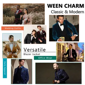 Veste de blazer professionnelle en velours pour homme pour les mariages et le bureau