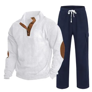Ensemble Homme Automne Hiver Pull à Demi-Zip Col Montant Sweat à Capuche Décontracté Sportif Top Et Bas en Velours Côtelé