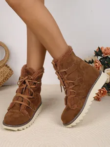Bottes de neige chaudes à lacets pour femmes avec doublure en fausse fourrure