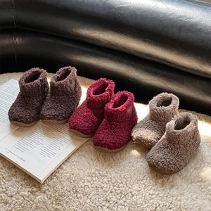 Bottes de Neige d'Hiver Chaudes pour Enfants Bottines Doublées de Polaire Avec Fermeture Éclair Latérale Motif Cœur
