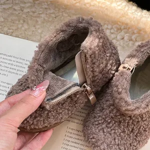 Bottes d'hiver chaudes marron pour enfants avec fermeture éclair et doublure en peluche