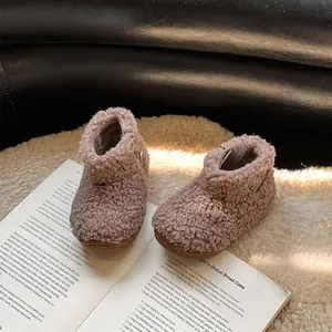 Bottes d'hiver chaudes en polaire marron pour enfants avec fermeture éclair latérale