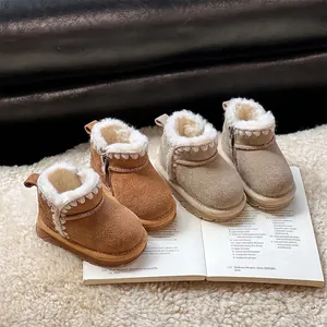 Toddler Kids Snow Boots Fleece Lined Warm Winter Shoes Suede Upper Side Zipper Anti Slip Boots For Boys Girls Daily Outdoor Wear